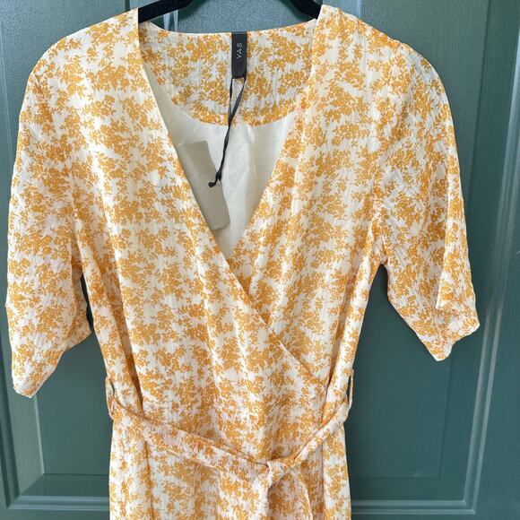 NWT Y.A.S. Mustard Yellow Floral Faux Wrap Maxi Dress M Cottagecore Fall - Picture 2 of 8